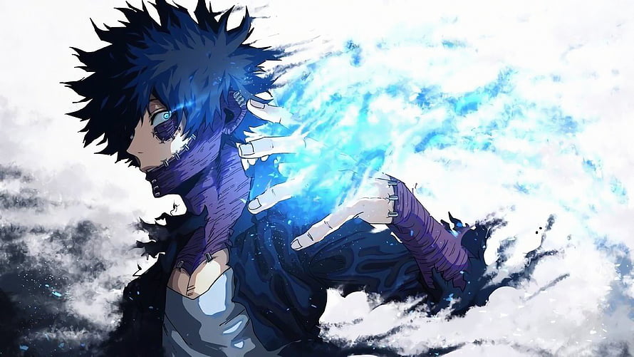 Dabi from My Hero Academia channeling blue flames in a dramatic anime illustration HD wallpaper