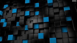 Abstract 3D Geometric Pattern With Black And Blue Cubes HD wallpaper