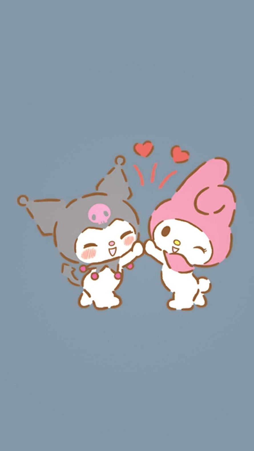 Cute My Melody and Kuromi High-Fiving with Hearts on a Soft Blue Background HD phone wallpaper