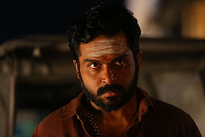 Intense Close-Up Portrait of a Bearded Man with Forehead Mark in Dramatic Low-Light Cinematic Scene, kaithi movie, #Kaithi HD wallpaper