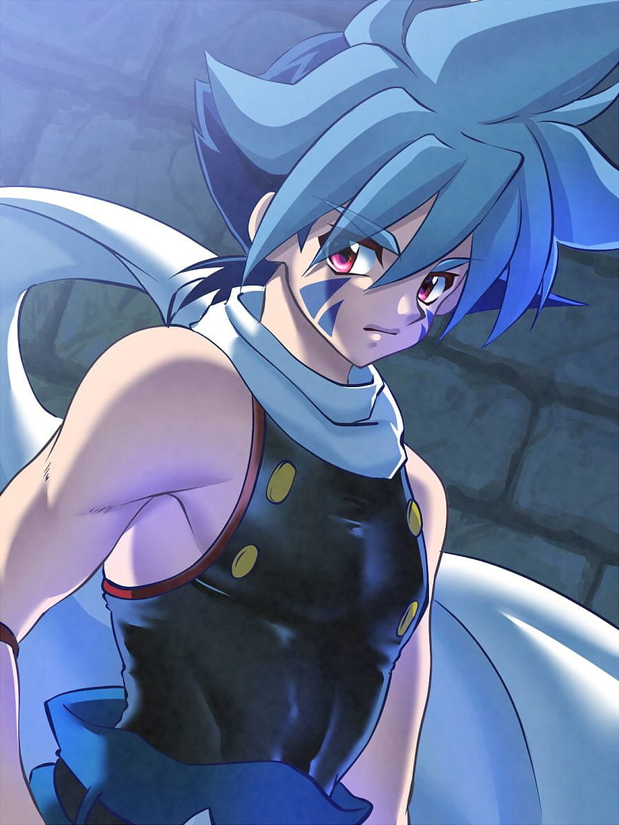 Anime Character With Blue Hair And Red Eyes In Black Outfit HD phone wallpaper