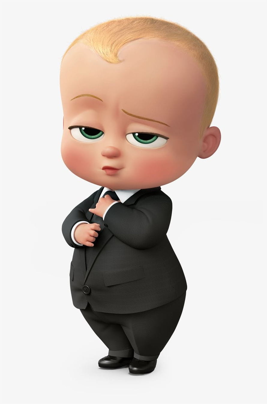 Boss Baby 3D Character in Black Business Suit with Serious Expression HD phone wallpaper