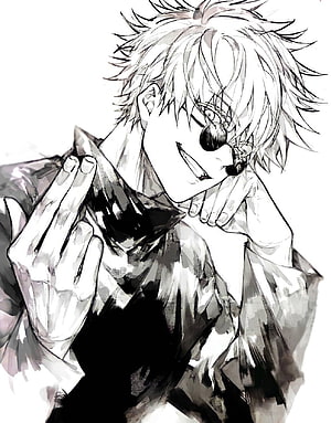Jujutsu Kaisen Gojo Satoru Black and White Manga Style Portrait HD phone wallpaper