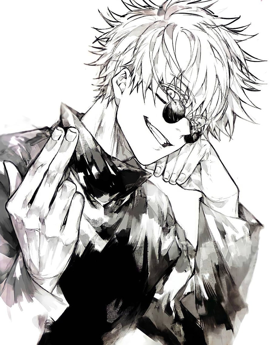 Jujutsu Kaisen Gojo Satoru Black and White Manga Style Portrait HD phone wallpaper
