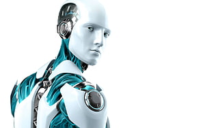 Futuristic Female Android with White Plating and Teal Mechanical Details HD wallpaper