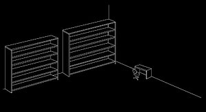 Minimalist White Wireframe Line Art of Empty Bookshelves and Office Desk on Black Background HD wallpaper