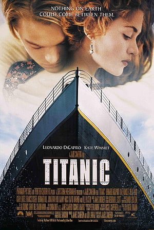 Titanic Movie Poster Featuring Jack and Rose Above the Ship's Bow HD phone wallpaper