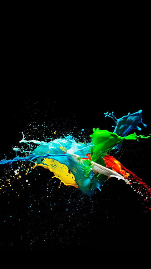 Vibrant Multicolor Paint Splash on Black Background HD phone wallpaper