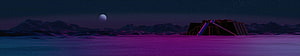 Neon-lit alien landscape with a glowing structure and distant moon under a starry night sky HD wallpaper