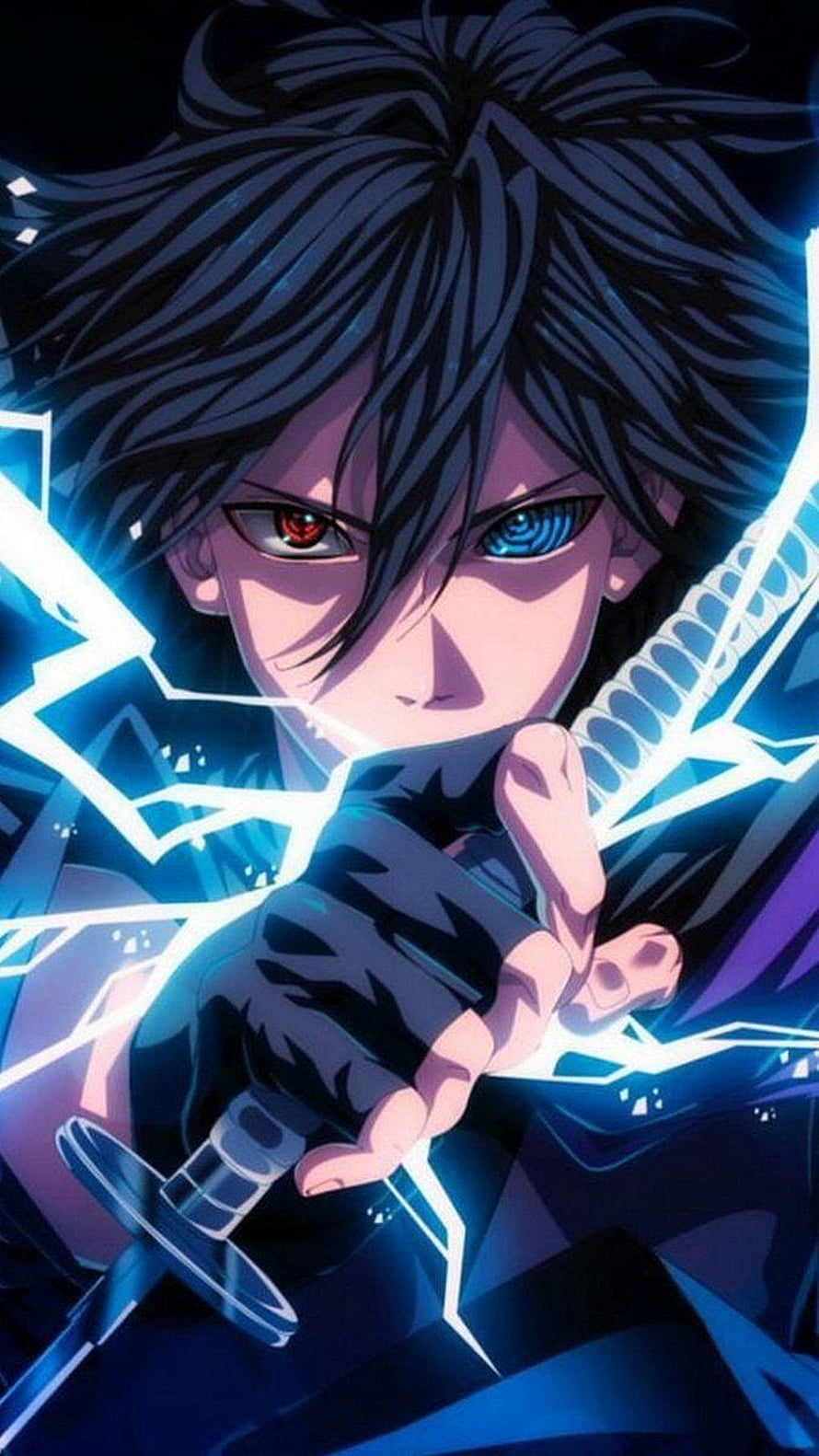 Anime Character With Heterochromia Eyes Holding Glowing Sword HD phone wallpaper