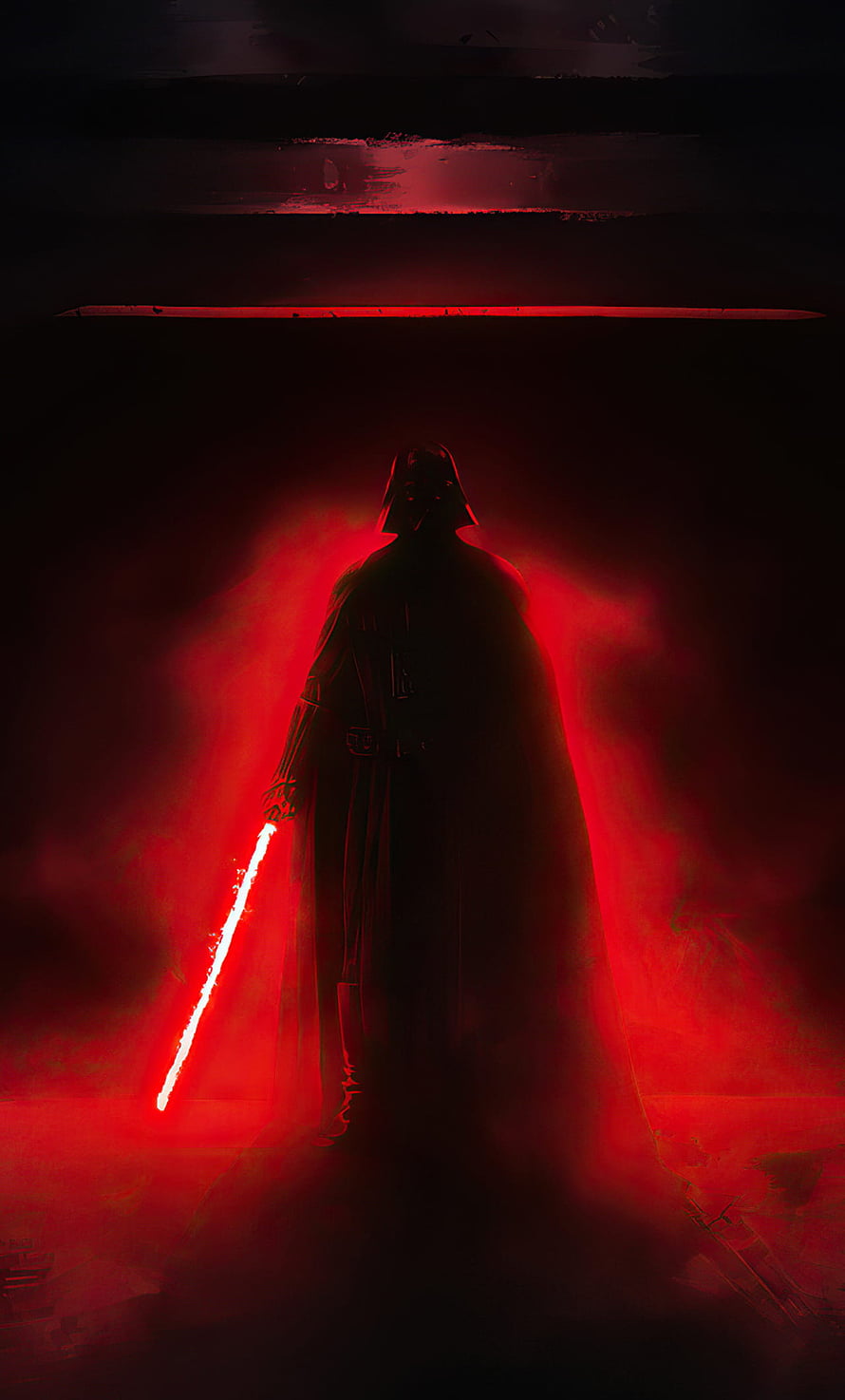 Darth Vader Silhouette With Red Lightsaber In Dark Atmosphere HD phone wallpaper
