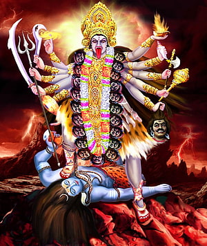 Maa Kali Divine Hindu Goddess Digital Art with Multiple Arms and Weapons HD phone wallpaper