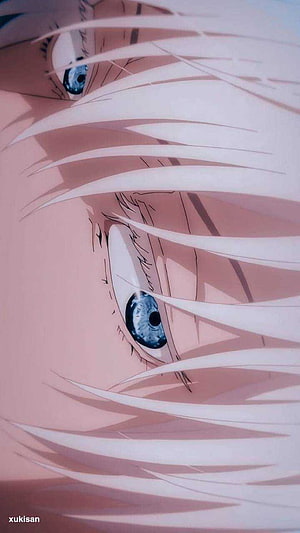 Close-up of Anime Character with White Hair and Blue Eyes HD phone wallpaper