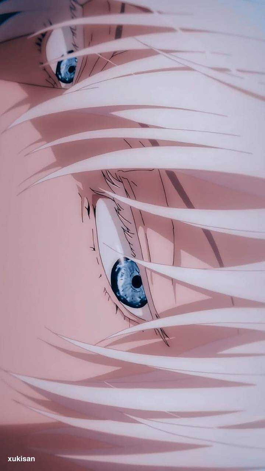 Close-up of Anime Character with White Hair and Blue Eyes HD phone wallpaper