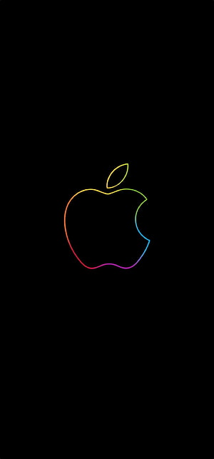Minimalist Rainbow Apple Logo Outline on Black Background HD phone wallpaper