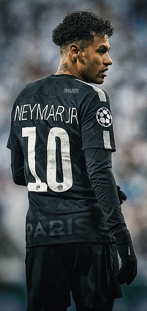 Neymar Jr in PSG Black Away Kit with Number 10 and Champions League Patch HD phone wallpaper