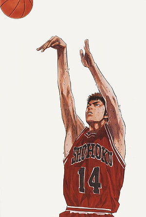 Hisashi Mitsui Shooting a Free Throw in His Shohoku Jersey from Slam Dunk HD phone wallpaper