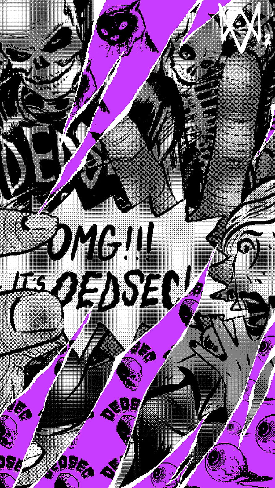 Watch Dogs 2 DEDSEC Comic Style Artwork with Purple Accents and Halftone Texture HD phone wallpaper