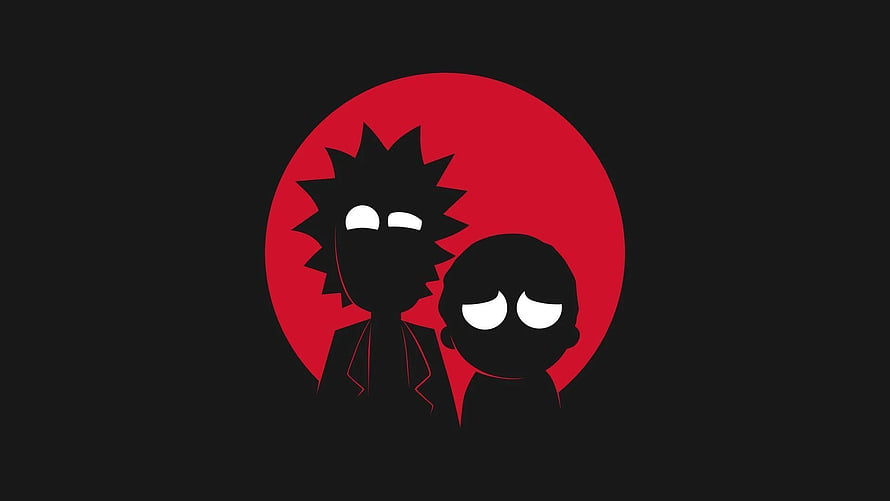 Rick and Morty Silhouette Artwork Against Red Circle Background HD wallpaper