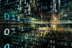 Abstract Digital Binary Code Matrix with Glowing Data Streams and Cyber Technology Background HD wallpaper