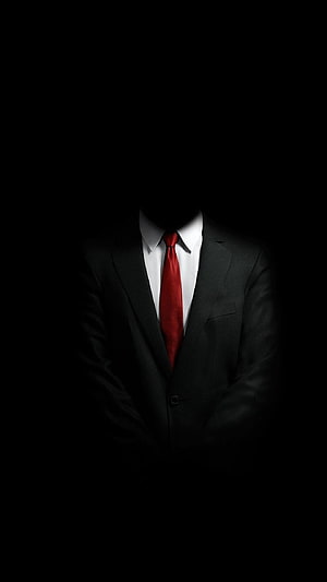 Mysterious Headless Man in Black Suit with Red Tie in Dark Shadows, Android Lock Screen Hacker, hacker black white HD phone wallpaper