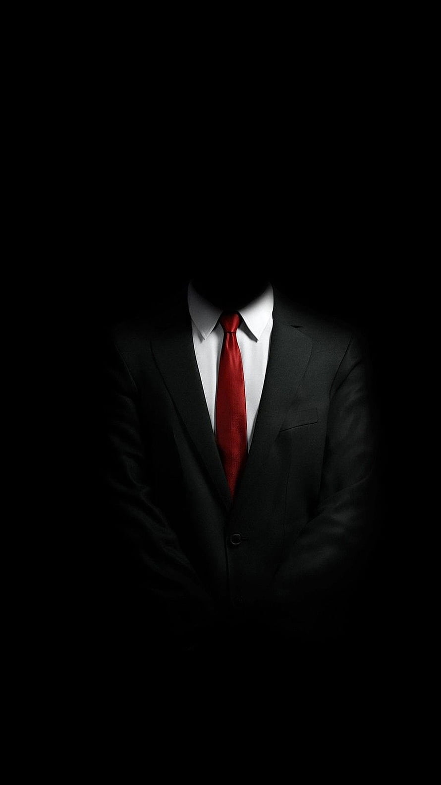 Mysterious Headless Man in Black Suit with Red Tie in Dark Shadows, Android Lock Screen Hacker, hacker black white HD phone wallpaper