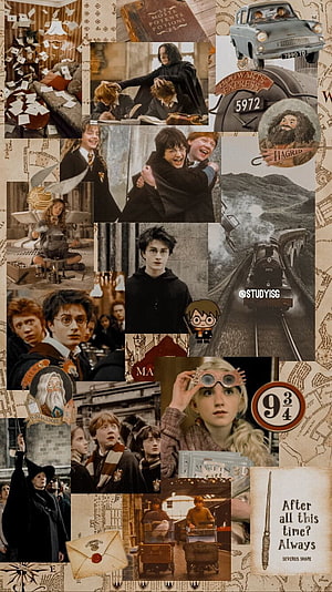 Harry Potter Movie Collage Featuring Hogwarts Express, Platform 9 3 4, and Iconic Characters HD phone wallpaper