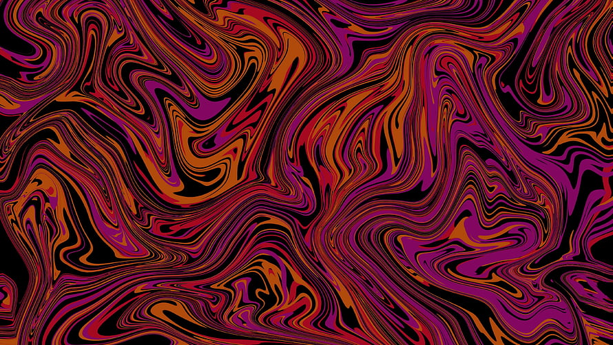Vibrant Liquid Marble Abstract Pattern with Swirling Purple and Orange Waves HD wallpaper