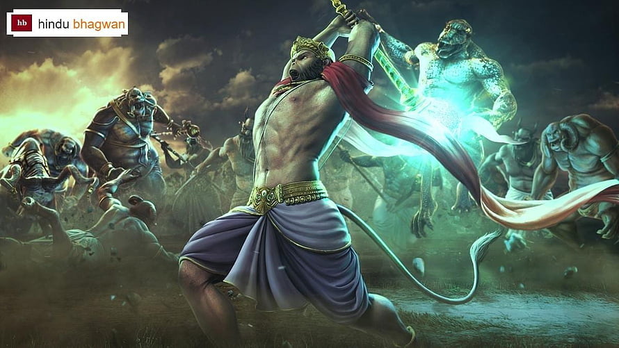 Lord Hanuman in Epic Battle Scene with Glowing Sword and Demonic Forces, Lord Hanuman ,Lord Hanuman , God Hanuman, angry hanuman HD wallpaper