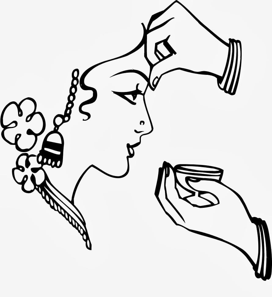 Elegant Indian Bride Profile Line Art with Traditional Jewelry and Henna Hands HD phone wallpaper