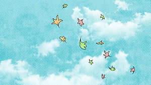 Heartstopper Falling Leaves Illustration Against Blue Sky and Clouds HD wallpaper