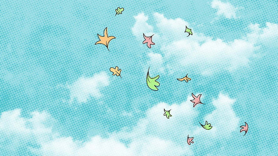Heartstopper Falling Leaves Illustration Against Blue Sky and Clouds HD wallpaper