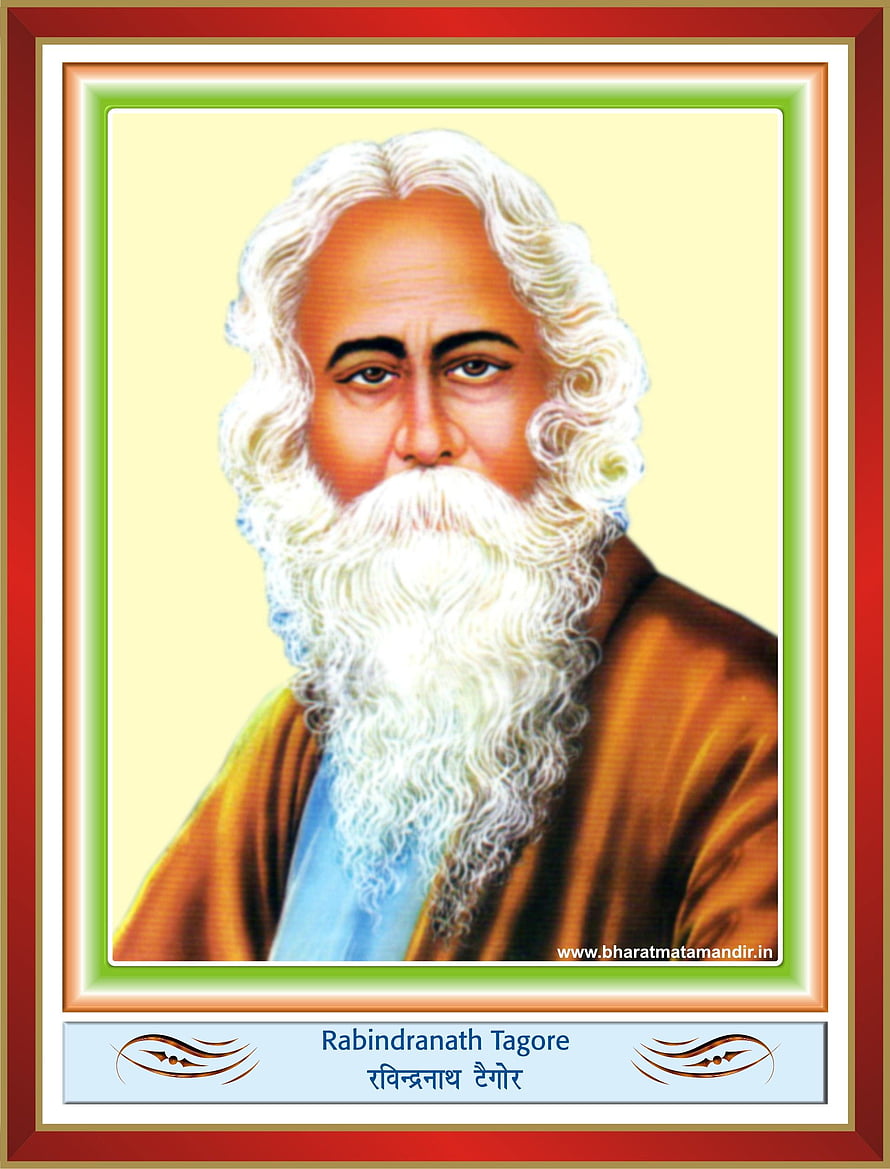 Rabindranath Tagore Portrait Illustration with White Beard and Traditional Attire HD phone wallpaper