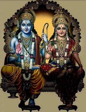 Lord Rama and Sita Seated on Ornate Throne with Traditional Jewelry and Garlands HD phone wallpaper