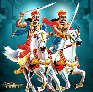 Elangorc and Maruthu Pandiyar on White Horses in Traditional Indian Warrior Art HD wallpaper