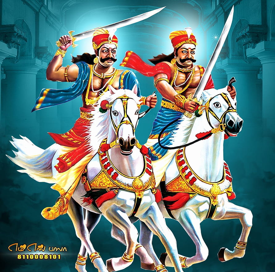 Elangorc and Maruthu Pandiyar on White Horses in Traditional Indian Warrior Art HD wallpaper