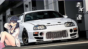 Anime Girl Sitting Beside White Nissan Silvia S15 JDM Car Illustration HD wallpaper