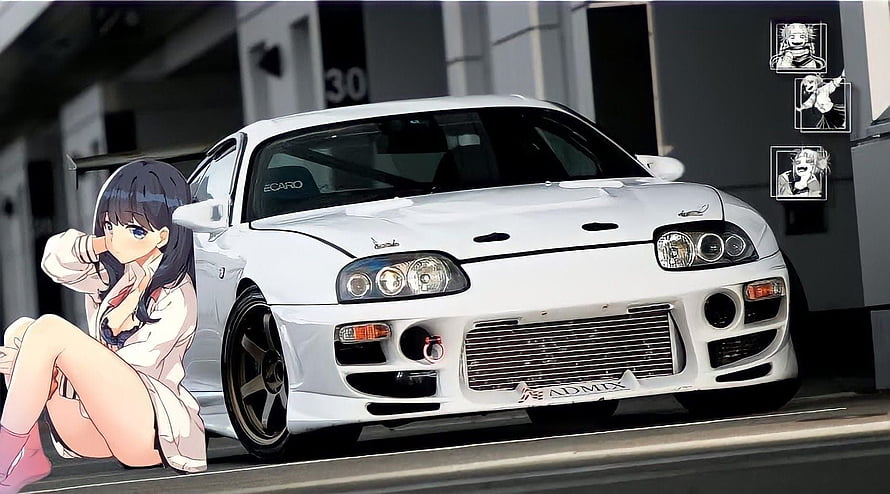 Anime Girl Sitting Beside White Nissan Silvia S15 JDM Car Illustration HD wallpaper