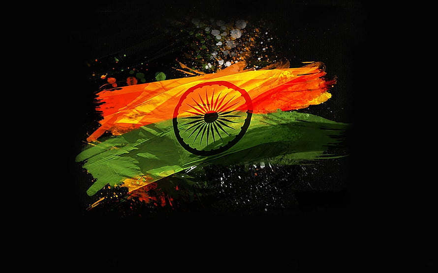 Painted Indian National Flag with Ashoka Chakra on Black Background HD wallpaper