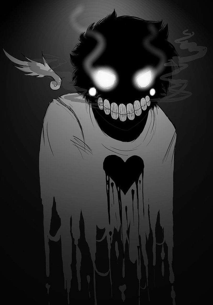 Menacing Dark Anime Character with Glowing Eyes and Dripping Heart HD phone wallpaper
