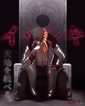 Kawaki in Isshiki Otsutsuki Costume Sitting on Throne with Rinnegan Symbol HD phone wallpaper