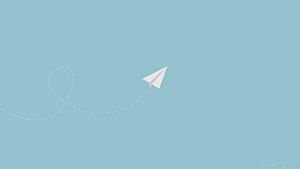 Minimalist Paper Airplane with Dashed Flight Path on Soft Blue Background HD wallpaper