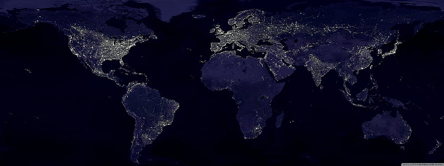 Satellite View of Earth City Lights at Night World Map HD wallpaper
