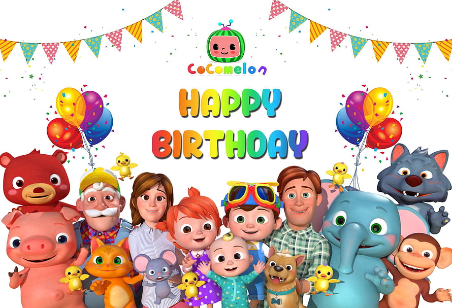 Cocomelon Happy Birthday Celebration with JJ, TomTom, YoYo, Family and Animal Friends HD wallpaper