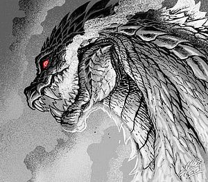 Godzilla Ultima Ink Illustration with Red Eye and Scaly Texture HD wallpaper