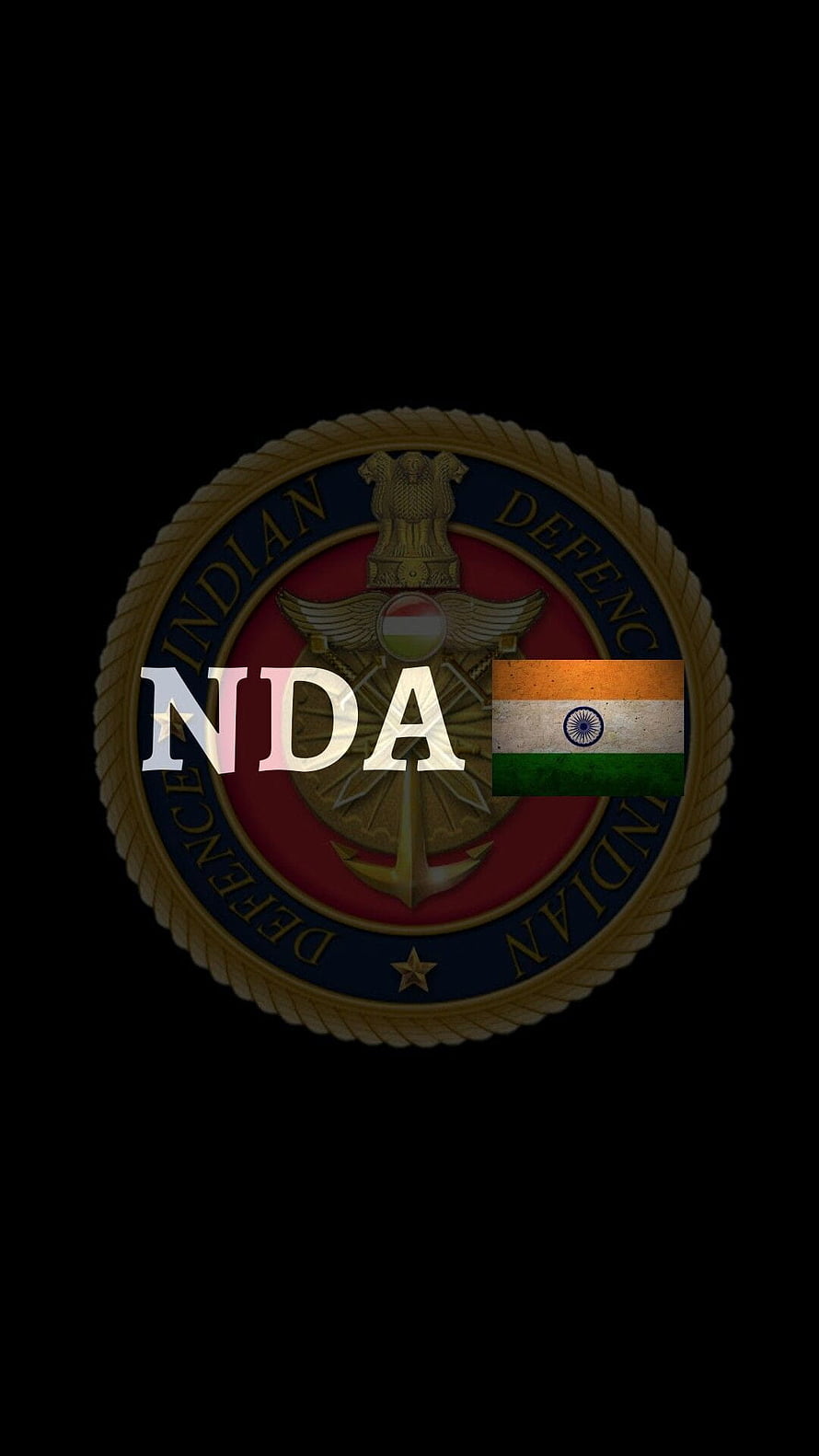 Indian National Defence Academy Emblem With Flag On Black Background HD phone wallpaper