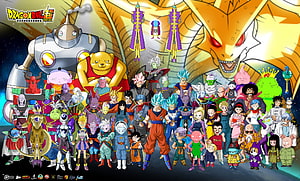 Dragon Ball Super Full Cast Group Portrait with Goku and Major Villains HD wallpaper