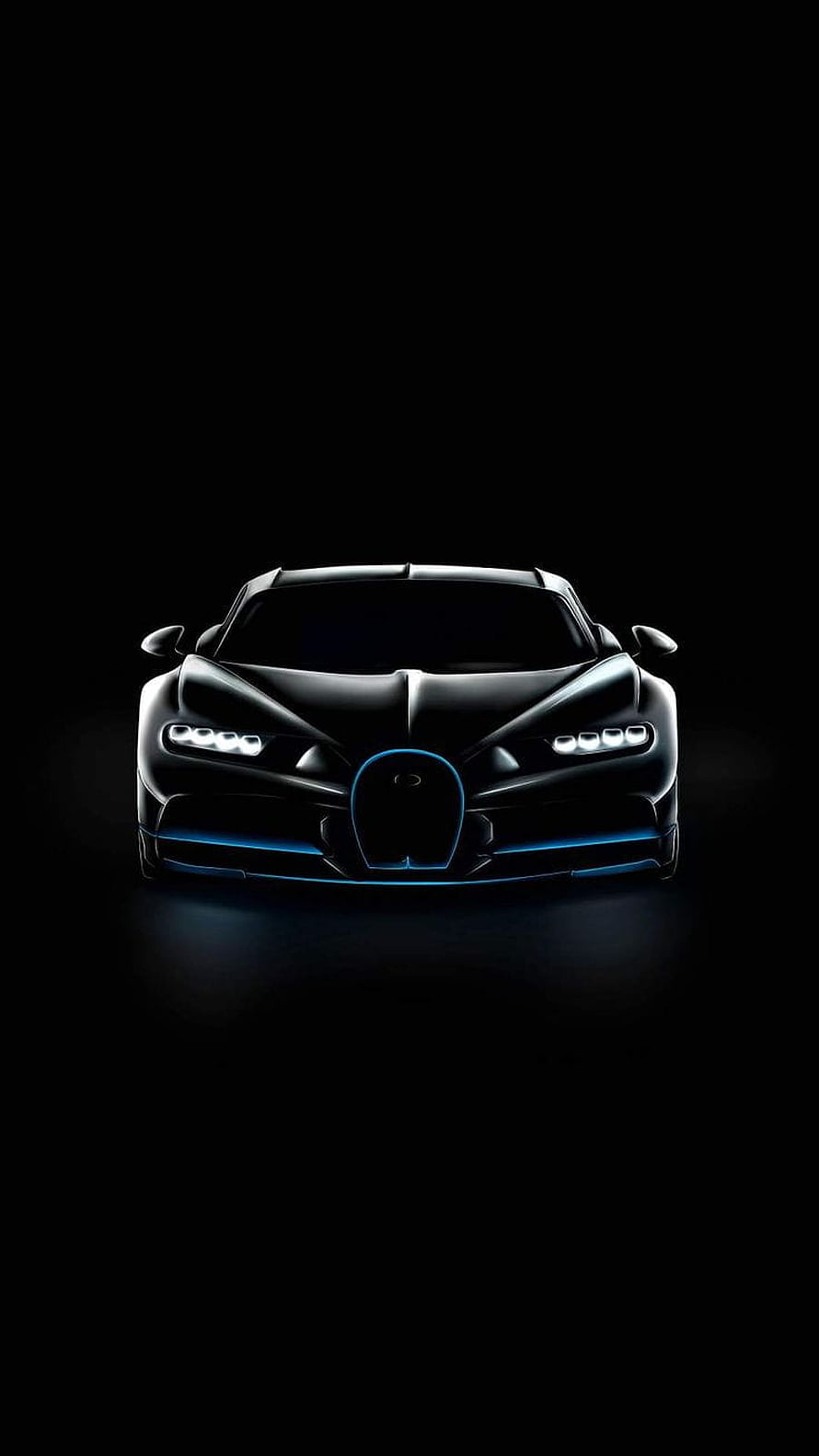 Bugatti Chiron Black Edition Front View with Blue Accent Lighting on Dark Background HD phone wallpaper