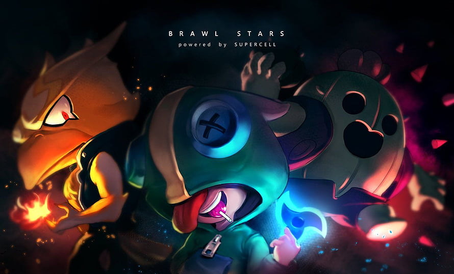 Brawl Stars Supercell Character Artwork with Dark Fantasy Style and Vibrant Neon Lighting HD wallpaper