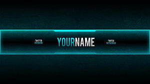 Futuristic Gaming Banner Template with Cyan Neon Glow and Social Media Links HD wallpaper